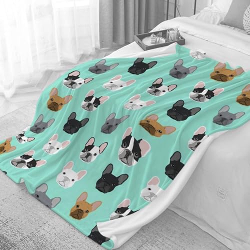CZ-XING Wandteppich mit französischer Bulldogge, bedruckt, Motiv: französische Bulldogge, Gesicht, Überwurf, Französische Bulldogge, Decke, Hund, weich, gemütlich, Flanell, Camping, Büro, Reisen,