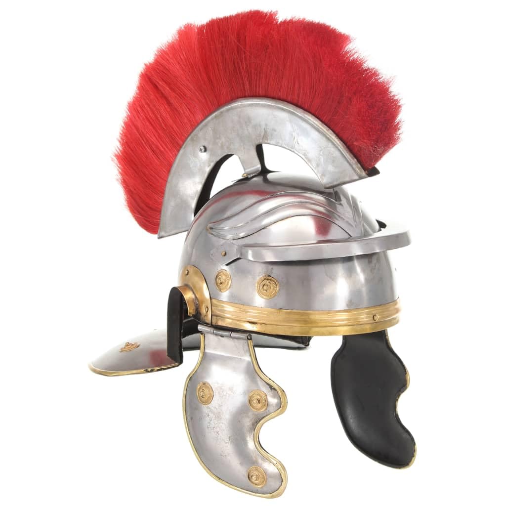 Casco de soldado romano antiguo, réplica de acero de calibre 18, latón plateado, 23 x 19 x 45 cm, para LARP Cosplay Recreación Teatro Decoración Colección