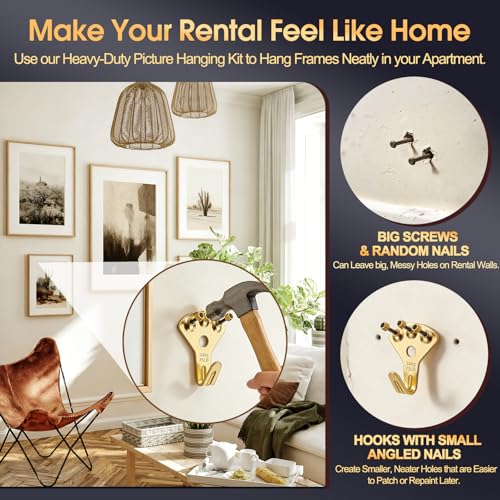 Image of 150Pcs Heavy Duty Picture Hangers Kit, Supports 10-100 lbs - Premium Wall Hanging Hooks with Nails for Drywall & Wood, Ideal for Pictures, Clocks, Mirrors, and Home Decor