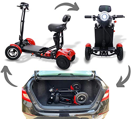 Foldable Mobility Scooter for Adults and Seniors, Lightweight & Long Range Four Wheel Mobility Scooters (Red) - Thumbnail 2