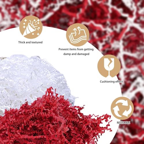 Image of Zankubom 1 /2LB Crinkle Cut Paper Shred Filler Great for Gift Wrapping, Basket Fillers, Birthday, Gift Wrapping, Anniversary, Halloween Christmas Party Decor Filling Supplies Red White