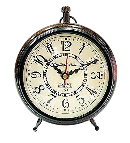 KS MART Wooden Desk Table Clock Handcrafted Vintage Style Analog Timepiece for Office Desk Home Décor & Gift Elegant Wooden Finish with Classic Design Ideal for Study Batteries not Included