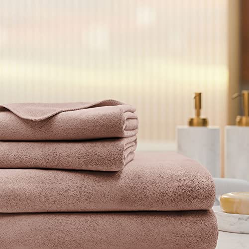Image of Sassoon Venir Microfiber 4 Piece Towel Set 450 GSM (Peanut Color) Ultra Soft Material, Towel for Daily use