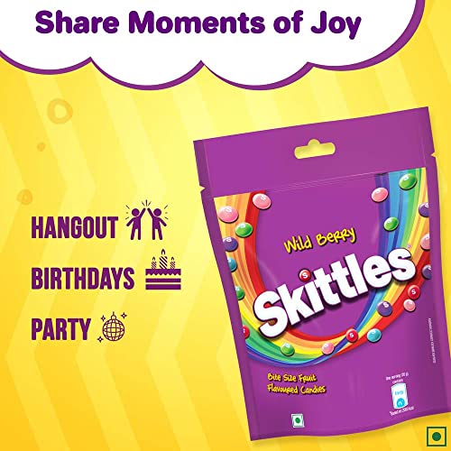 Image of Skittles Wild Berry Chewy Fruit Candy | Bite-Size Fruit Candies Pack | Delicious Fruity Berry Flavours (Berry Punch, Cherry, Raspberry, Strawberry, and Melonberry) | Imported Candies | 196 Grams