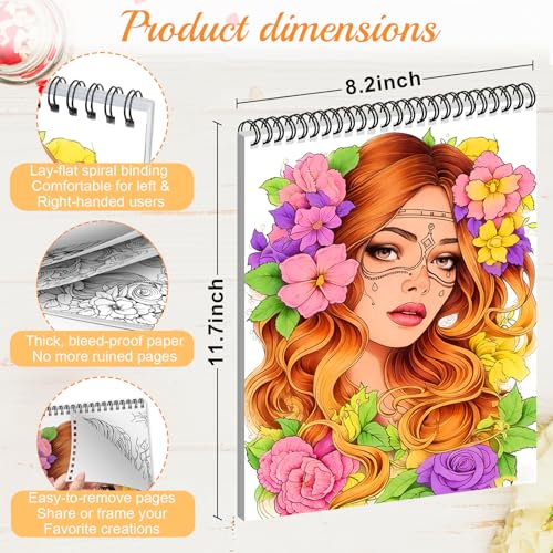 Image of 3Pcs Coloring Book for Women Relaxation, 72 Patterns Spiral Bound Mindfulness Coloring Books for Adult with 36 Dual-tip Markers, Dual Markers Brush Pens Stocking Stuffers, Anxiety Relief Gifts