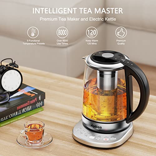 Smart Electric Kettle With Temperature Control, 5 Presets Electric Tea Kettle With Removable Infuser, 2 Hours Keep Warm With Auto Shut Off, 1.7L, Glass And Stainless Steel, Bpa Free #TOP2