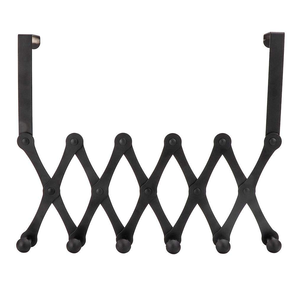 Atyhao Stainless Steel Over The Door Hooks Telescopic Folding Hat Backpack Hanger Door Hanging Rack for Living Room Bedroom (6 Hooks Black) - Image 3
