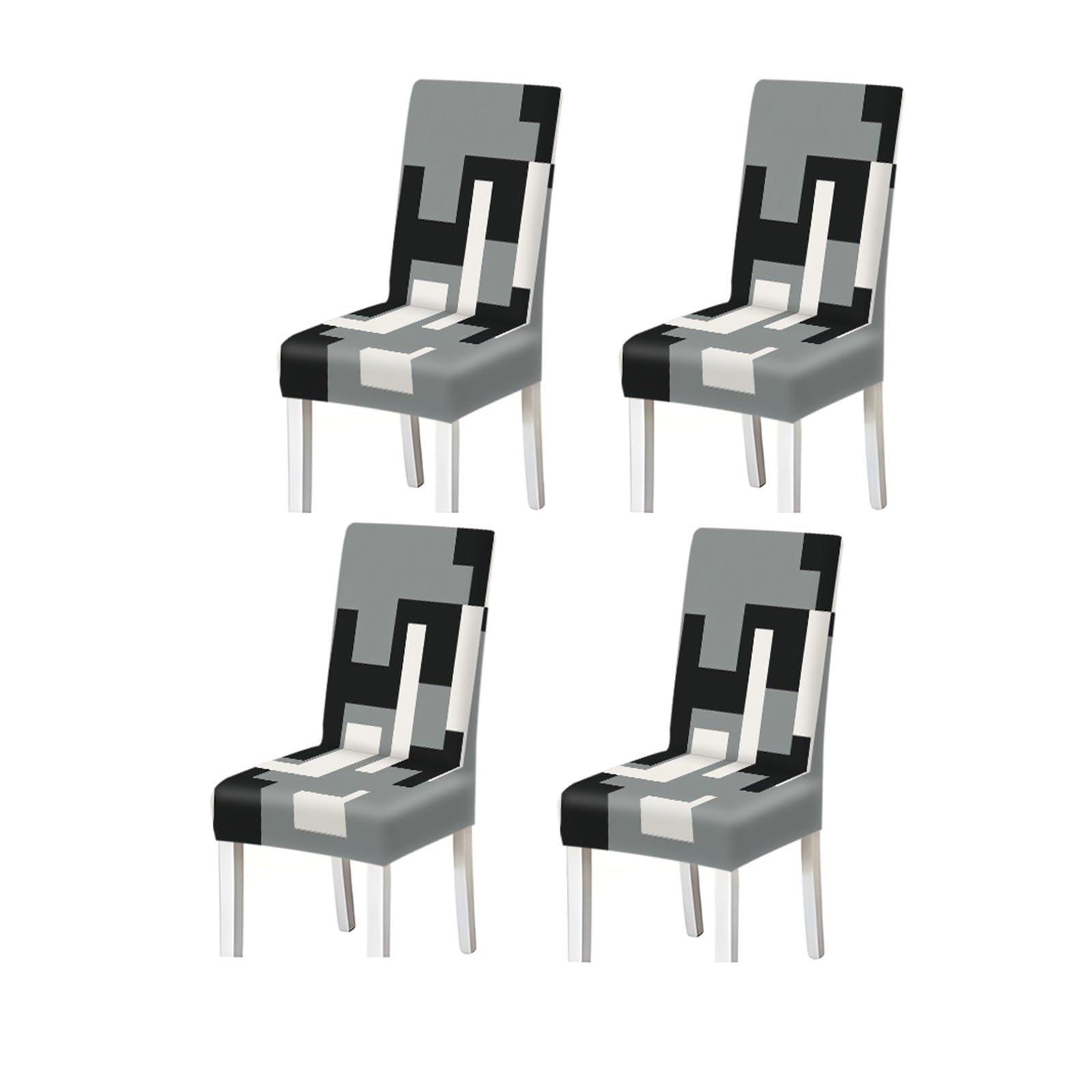 BOSUYBN Black Gray White Geometric Abstract Pattern Print Dining Chair Covers Set Of 2/4/6, Stretch Slipcovers For Kitchen Dining Room Furniture Protectors for Home Dining Room(4PCSChair cover)