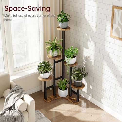Image of Corner Plant Stand Indoor with Grow Lights 6 Tiered Corner Plant Shelf | Flower Stand for Multiple Plants, Plant Shelves Organizer Rack for Living Room, Balcony, Patio, Garden, Rustic Brown