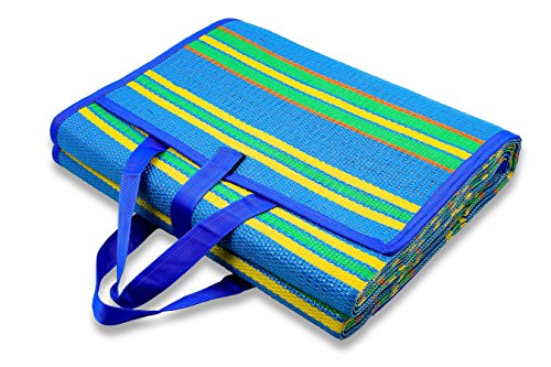 Camco Handy Mat with Strap, Perfect for Picnics, Beaches, RV and Outings, Weather-Proof and Mold/Mildew Resistant (Blue/Green - 72\" x 108\") (42814)