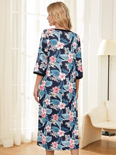 Image of PITINAN Moo Moo Nightgown House Dress Zip up Robes for Women Long Lounge Dress House Coat Women S-3XL