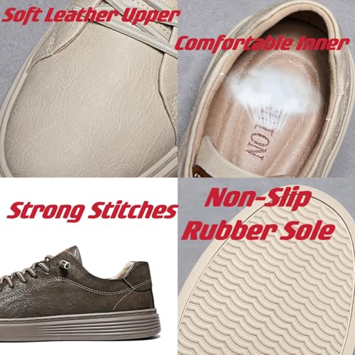 Mens Casual Slip-on Leather Sneakers with Elastic Band Classical Retro Breathable Flats Walking Oxford Shoes3