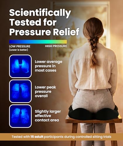 Image of Elevate Series by Everlasting Comfort Doctor Recommended Memory Foam Seat Cushion for Office Chairs & Car - Ergonomic Desk Accessories - Cushions for Tailbone Pain Relief (Charcoal Black, Large)