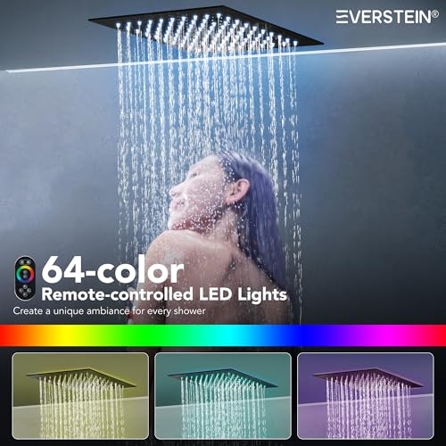 Sistema de Ducha Dual con Cabezal LED de 64 Colores y Lluvia, 12 Pulgadas, Acabado Negro Mate miniatura 2
