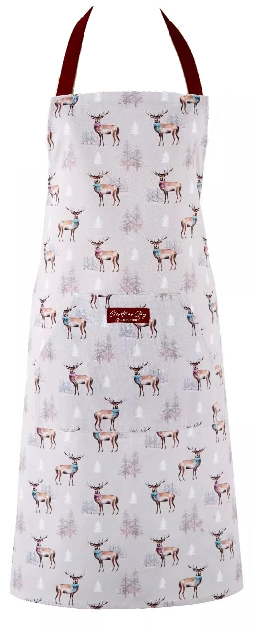 Cooksmart Women's Multicolour British Designed Christmas Apron | Aprons For & Men | Christmas Cooking Apron For All Types Of Kitchens | Apron For & Men - Christmas Stag (Cotton)