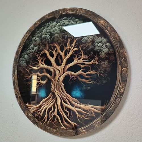 Venovez Tree Of Life, Tempered Glass Wall Art,Abstract Wall Painting, Home Decor, Housewarming Gift, Wall Hangings, Round Wall Art, Wall Decor, Stained Glass Art (Resilience, 14