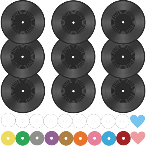 FACHPINT 9 PCS 12in vinyl records decor, blank vinyl records for indie hippie room decor, fake...