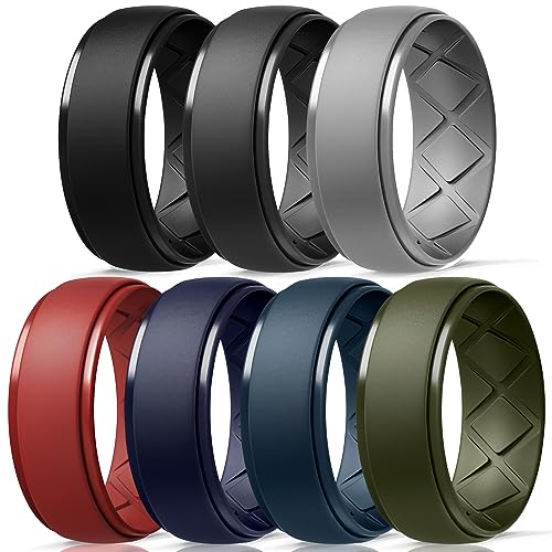 Egnaro Inner Arc Ergonomic Breathable Design, Silicone Rings Mens with Half Sizes, 1/4/5/6/7 Rubber Wedding Bands, 10mm Wide-2.5mm Thick