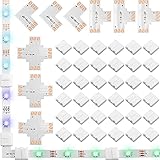 48 Pieces 3 Pin 10 mm LED Strip Connector Kit Includes Gapless Connector L Shape LED Light Corner...
