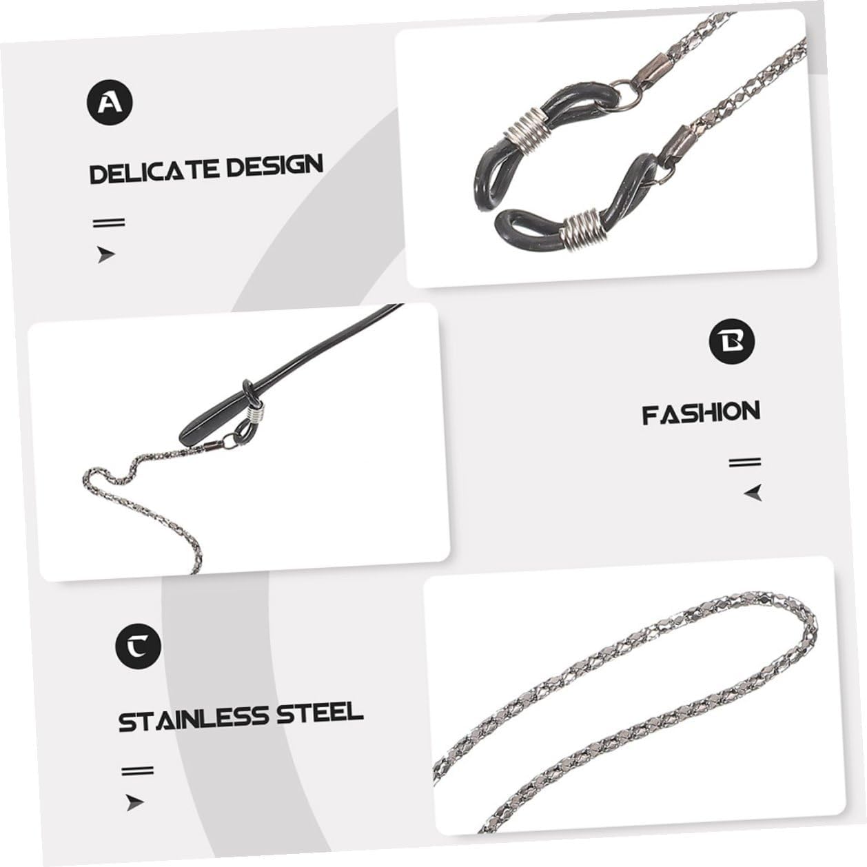 BESPORTBLE 6pcs Stainless Steel Glasses Chain for Men and Women, Adjustable Eyeglass Neck Strap Retainer, Anti-slip Metal Eyewear Holder for Daily and Outdoor Use