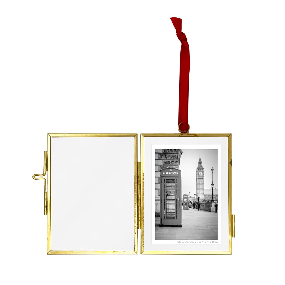 Isaac Jacobs 4x6 vintage stijl, dubbelzijdig gebogen messing en glazen metalen drijvende fotolijst met medaillonsluiting (verticaal), gemaakt voor tafelbladweergave (4 x 6 verticaal, antiek goud