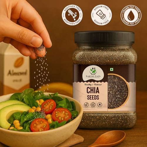 Image of Earthy Eats Chia Seeds 1KG for Eating | Rich in Calcium, Protein & Fibre | Whole Chia for Smoothies, Salads, Baking & Cooking | Ideal for Kitchen Pantry & Everyday Use | Jar Pack Of 1