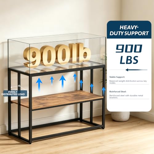 Image of 55-75 Gallon Fish Tank Stand 900LBS Capacity For Aquarium Metal Stand,Brown | Powder Metal Fish Tank Stand 48.4 inchx19.7 inchx31.5 inch Dual-Layer Design Terrarium Stand Ideal for Home and Office & Small Pet Shop