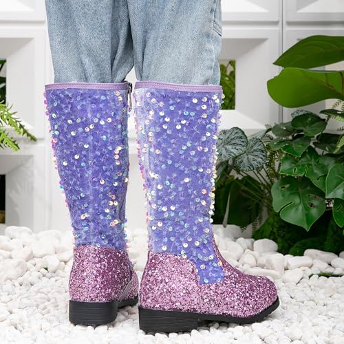 Cowgirl Boots for Girls Mid Calf Round Toe Kids Cowboy Boots Side Zipper Western Boot Horse Riding Shoes Waterproof Non Slip Sole for Outdoor Activities4