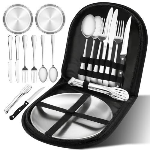Camping Geschirr Set 2 Personen, 10 Stück Edelstahl-Camping Besteck,...