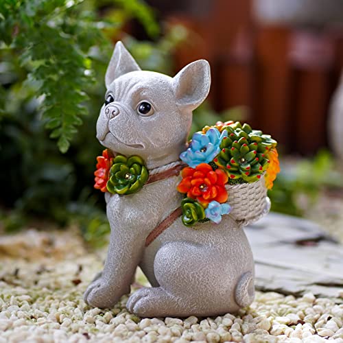 Yeomoo Solar Hund Deko Figur Gartendeko für Draußen - Dogs mit Sukkulente LED Solarleuchten, für Hundebesitzer Frauen/Männer Geburtstagsgeschenk Garten Balkon Dekoration