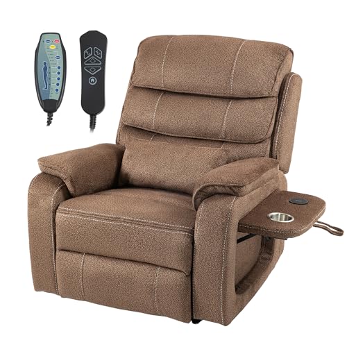 Power Lift Recliner Chair for Adults Elderly Lay Flat Velvet Recliners with Massage Heating, Extended Footrest, Wireless Charging Device, USB Ports, Cup Holder, Lumbar Pillow
