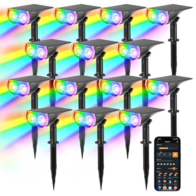 Linkind Smart Solar Spot Lights Outdoor SL5C, Solar Spotlight Waterproof Color Changing APP/Voice Control Landscape Lighting, IP67 Outdoor Lights for Yard, Garden, Pathway(14 Pack)