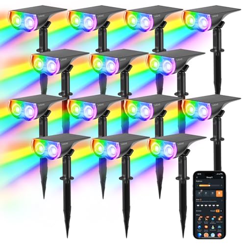 Image of Linkind Smart Solar Spot Lights Outdoor SL5C, Solar Lights Outdoor Spotlight Cool /Warm White /Color Changing, APP /Voice Control IP67 Landscape Lighting for Yard, Garden, Pathway(14 Pack)