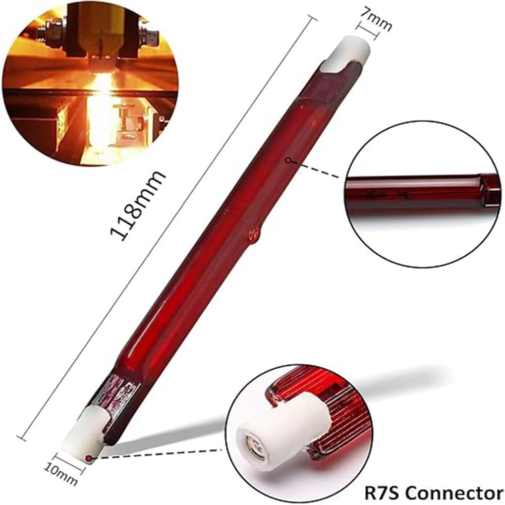 Generico R7s - Bombillas de infrarrojos regulables de 118 mm y 200 W R7s para calentador U3, tubo de luz calefactora de cuarzo rojo de 200 lm, 118 mm, 200 W, 4 unidades