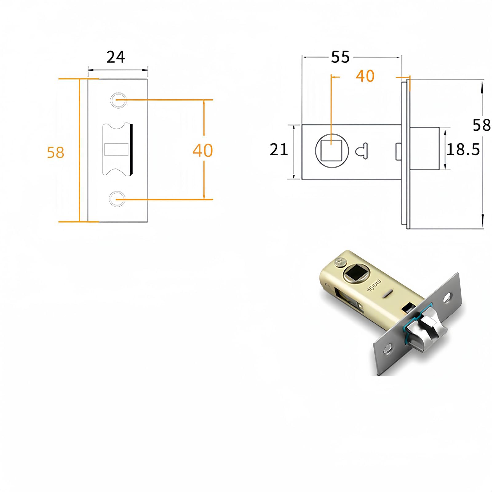 TOP-VIGOR 1Pcs 40mm Tubular Mortice Latch - Image 2