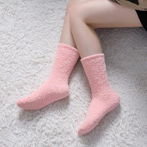 Image of CHOWISH Womens Fuzzy Slipper Socks Super Soft Microfiber Fluffy Cozy Winter Warm Fuzzy Crew Socks