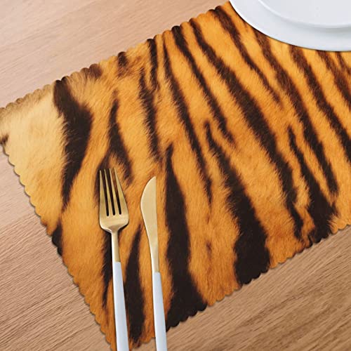 Tiger Striped Pattern Placemats Set Of 6 For Kitchen Gifts Washable Heat Resistant Table Mat Anti-Slip Place Mats 18X12 Inch #TOP7