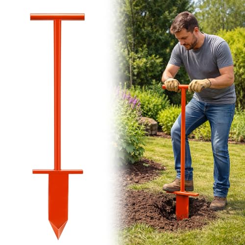 Lasnten Heavy Duty Dibble Bar Speedy Dibble Tree Planting Bar Alloy Steel Tamper Tool with T-Style Handle for Digging Planting and Post Hole Digging Variety of Soils 40 Long Blade 4 x 12