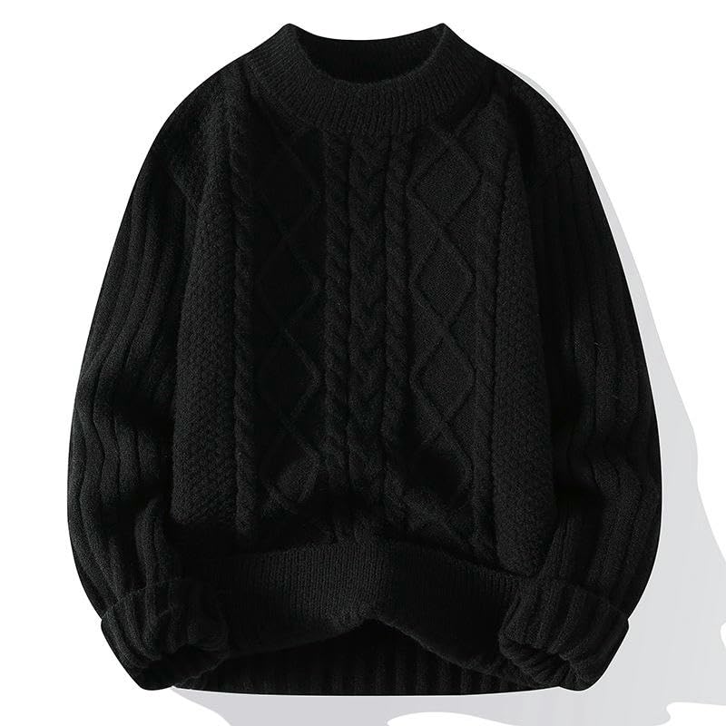 Pull tressé épais pour homme style coréen à col mi-haut - 2