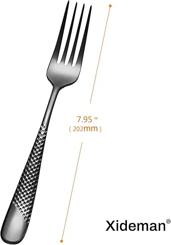 Miniatura 8 de Juego de tenedores martillados prémium (8.1 pulgadas), cubiertos de tenedores de acero inoxidable 1810, 6 tenedores de metal para el hogar, cocina,