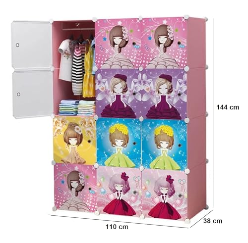 Image of KRISHYAM 12 Box Collapsible Plastic Cupboard for Storage, Plastic Soft Sheet Wardrobe Cabinet for Storage, Almirah for Clothes Storage Cabinet Storage Rack (Barbie Print)