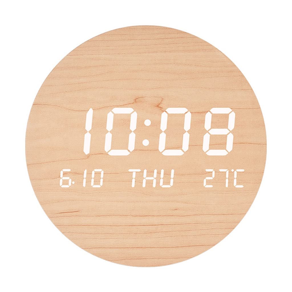 LLLY Wooden Led LED Digital Clock Luminous Silent Temperature Nordic Watch Wall Mounted Clocks Home (Color : B, Size : 19.5x19.5cm)