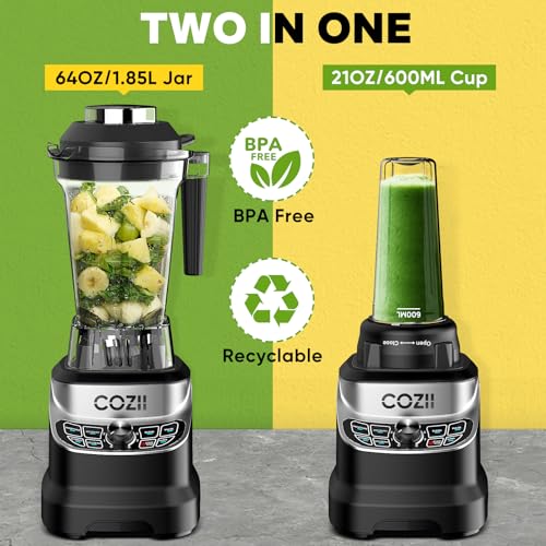 Image of COZII Blenders for Kitchen 2000W, Countertop Blender for Smoothies with 21oz To-go Cup, 7 Preset Programs Professional Blender for Ice Crush /Frozen Drinks /Dips /Nut Butter, High Speed, Dishwasher Safe