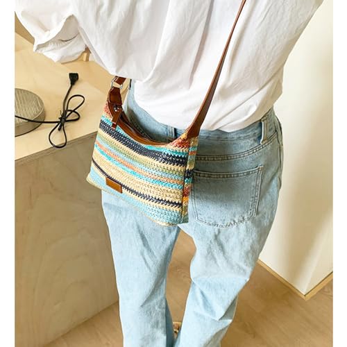 Bolso de playa de paja para mujer, bolso tote de gran capacidad para vacaciones, viaje y uso diario (estilo 538) miniatura 2