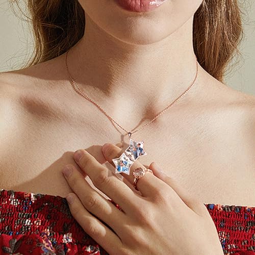generic Personalized Star Locket Necklaces Engraved Text Necklace Customize Memory Photo Lockets Gifts for Women Men - Thumbnail 4