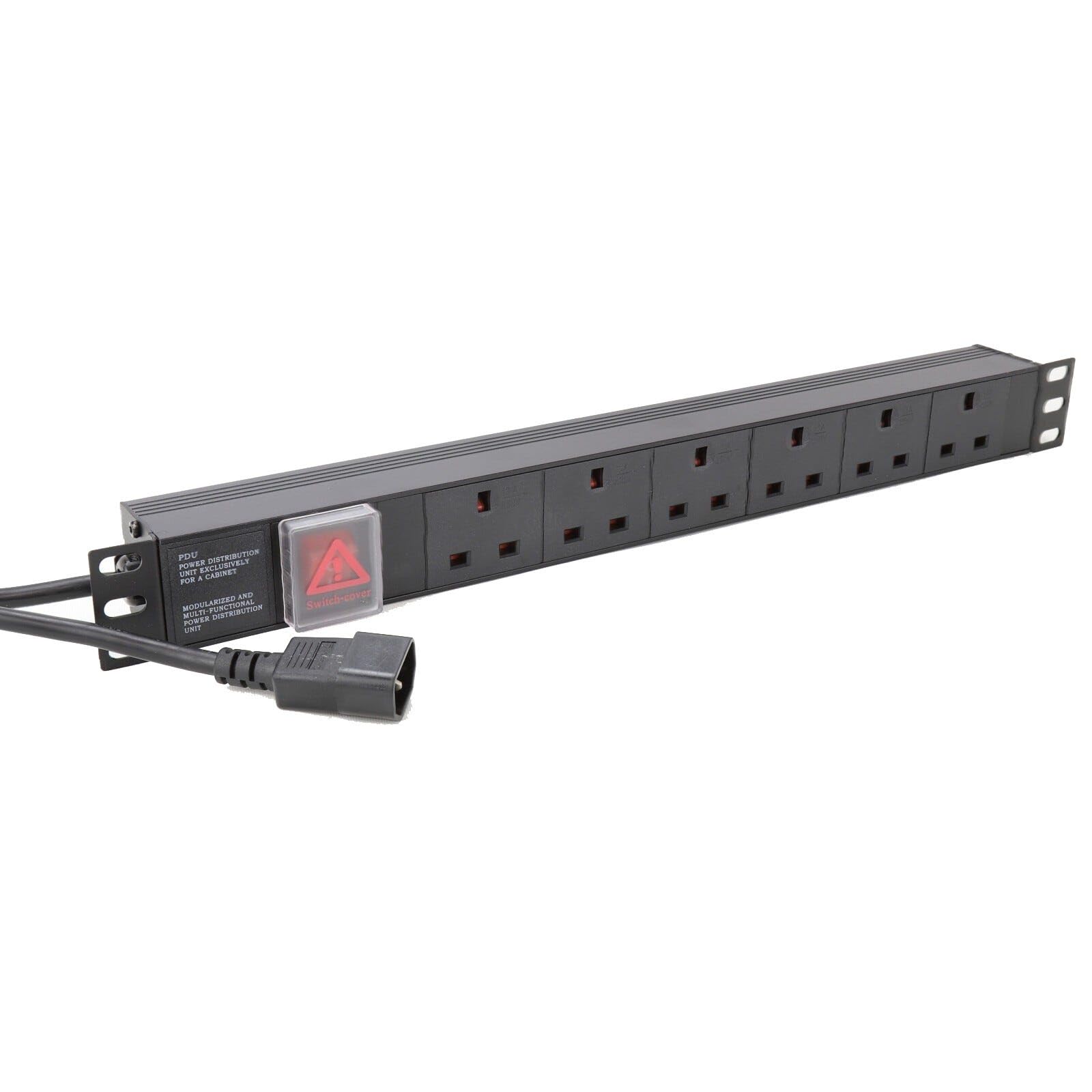 kenable PDU 6 Way UK Sockets Horizontal Power Distribution Unit with C14 IEC Plug 13A 1.8m Cable Without Surge Protection Black — view 2