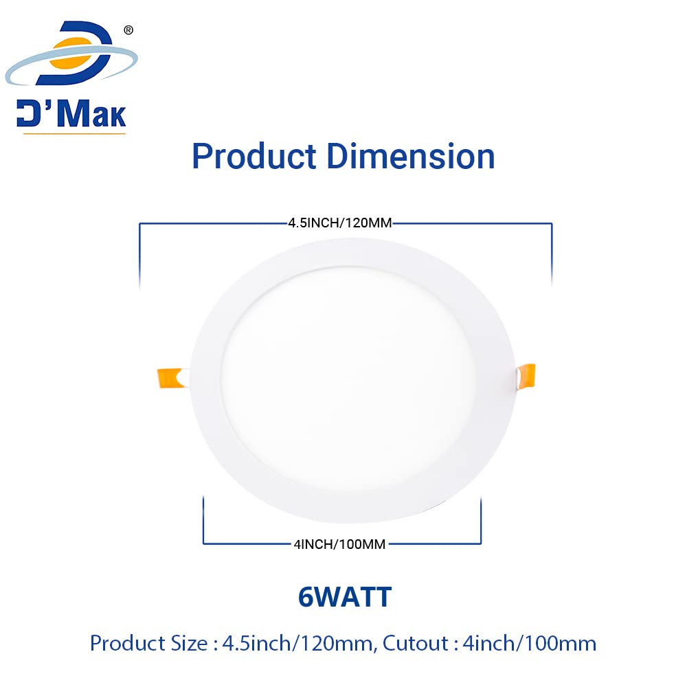 D'Mak 6 Watts LED Round False Ceiling/Recessed Panel Light for POP, Warm White, Yellow, Round, Pack of 2-Aluminium 3