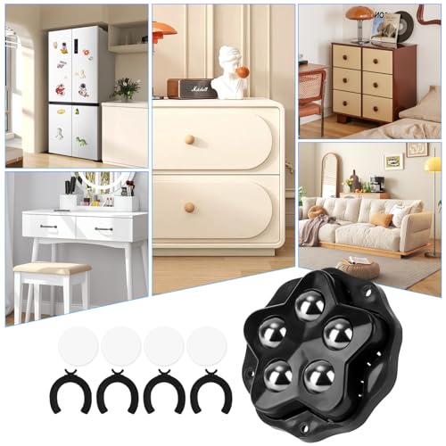 8 Stück Kugelrollen Schwerlast, Selbstklebendes Rollenrad Schwarz mit 5 Stahlkugeln und Bremse, 360 Grad Kugelrollen für Küchengeräte Möbel