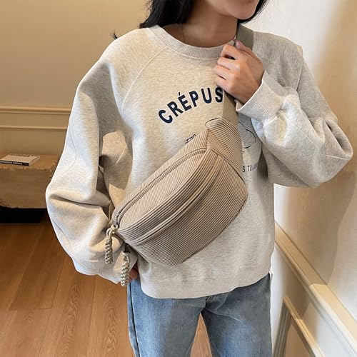 Micmores Bauchtasche Damen Umhängetasche Modische Cord Crossbody Bag Damen, Stilvolle & Praktische Brusttasche Gürteltasche Hüfttaschen für Outdoor Sport Reise Laufen Schule (Khaki)
