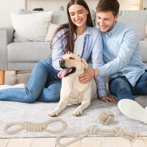 Yamitora 4 Stück Hundespielzeug Seil, Kauen Hundespielzeug Set, Baumwolle Interaktives Zerrspielzeug Hund Kauspielzeug für Kleine und Große Hunde